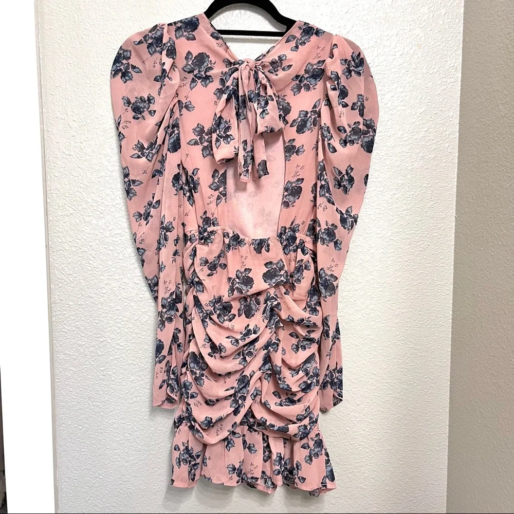 Nasty Gal Ruched Sleeve Floral Mini Dress - Picture 4 of 5